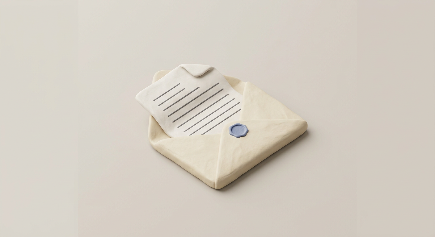 A soft clay-style illustration of a sealed envelope with a folded paper form inside it